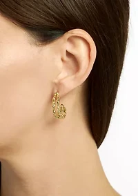 Plated Cubic Zirconia Bamboo Double Row J Hoop Earrings