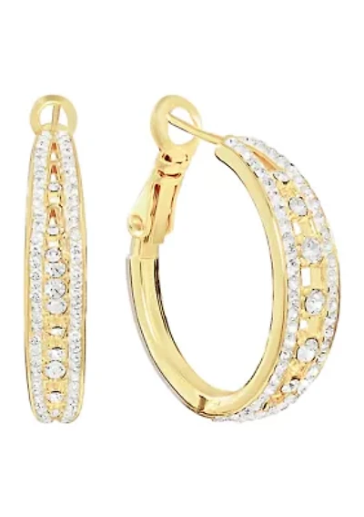 Plated Crystal Double Row Hoop Earrings
