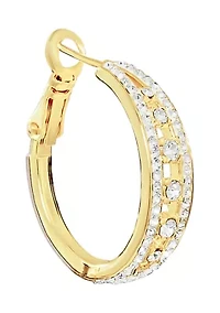 Plated Crystal Double Row Hoop Earrings