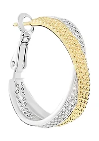 Two Tone Plated Criss Cross Cubic Zirconia Hoop Earrings