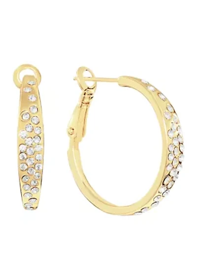 Gold Plated Scattered Crystal Clutchless Hoop Earrings