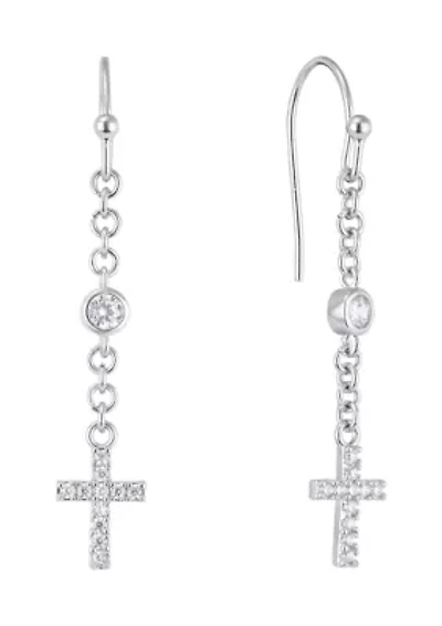 Cross Cubic Zirconia Drop Earrings