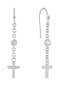 Cross Cubic Zirconia Drop Earrings