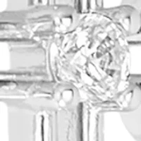Silver Plated Open Cross Cubic Zirconia Drop Earrings