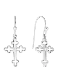 Silver Plated Open Cross Cubic Zirconia Drop Earrings