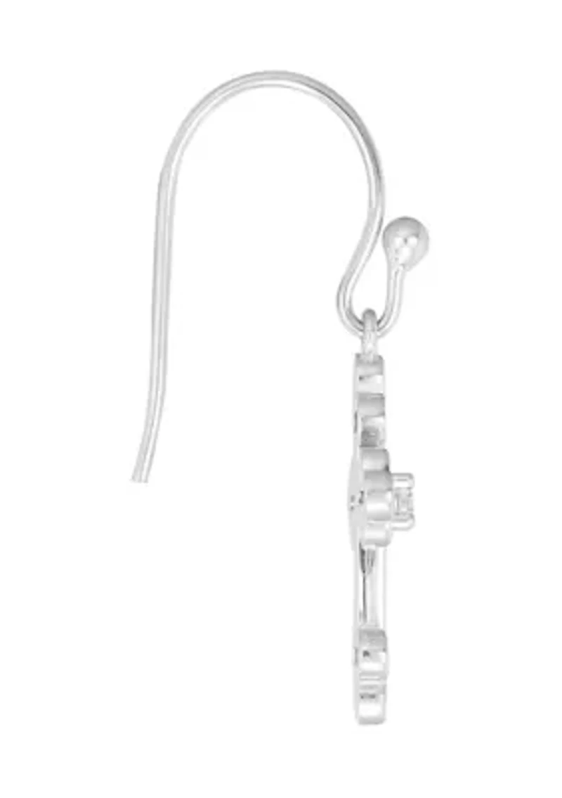 Silver Plated Open Cross Cubic Zirconia Drop Earrings