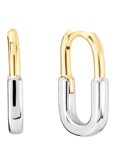 Two Tone Plated Oval Hoop Earrings