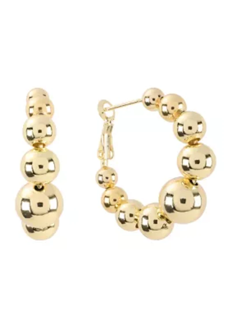 Plated Graduated Ball Clutchless Hoop Earrings