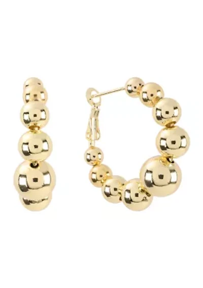 Plated Graduated Ball Clutchless Hoop Earrings