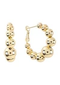 Plated Graduated Ball Clutchless Hoop Earrings