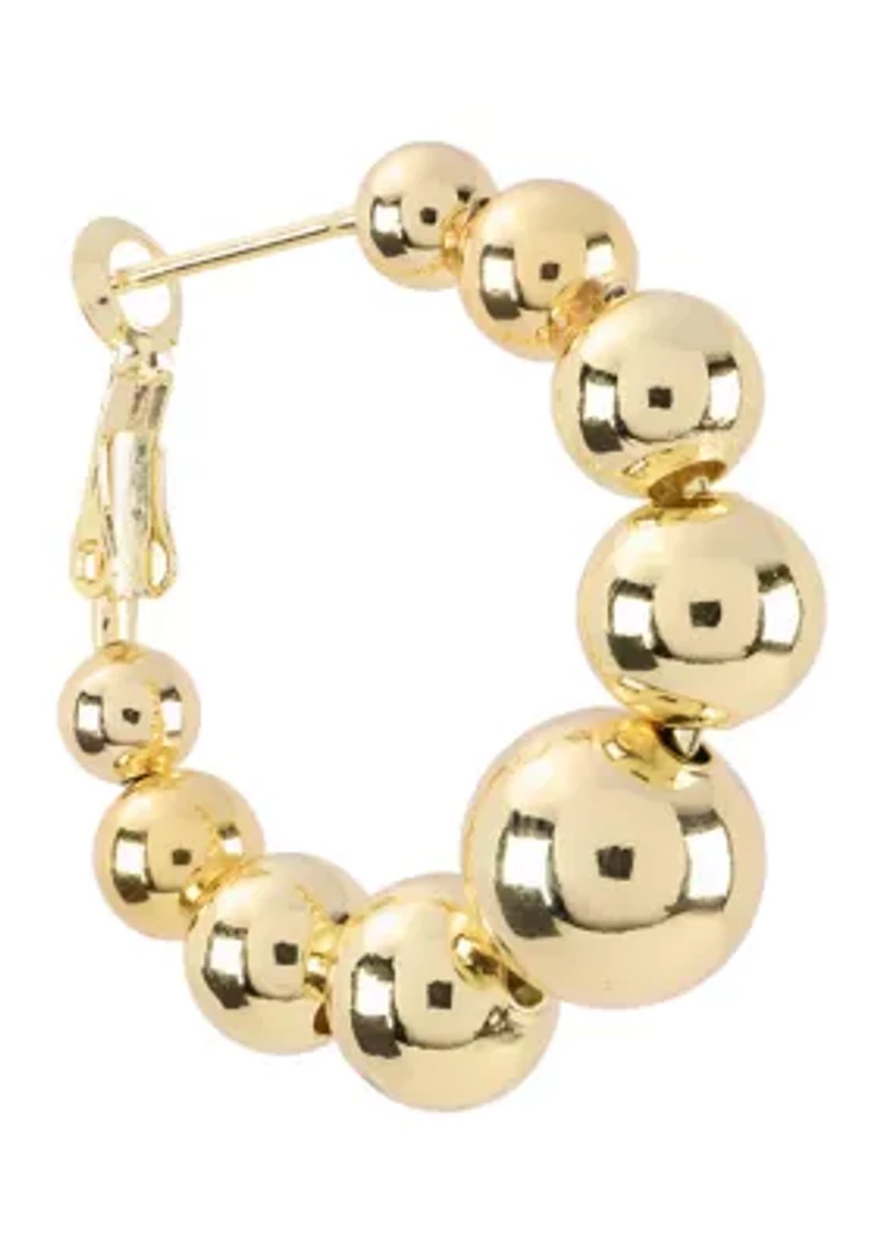 Plated Graduated Ball Clutchless Hoop Earrings