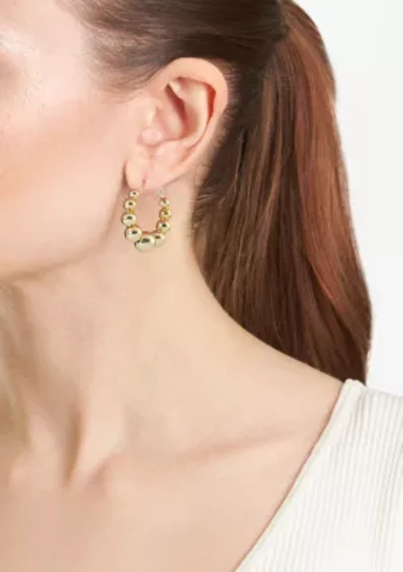 Plated Graduated Ball Clutchless Hoop Earrings
