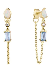 Cubic Zirconia Opal Chain Drop Earrings