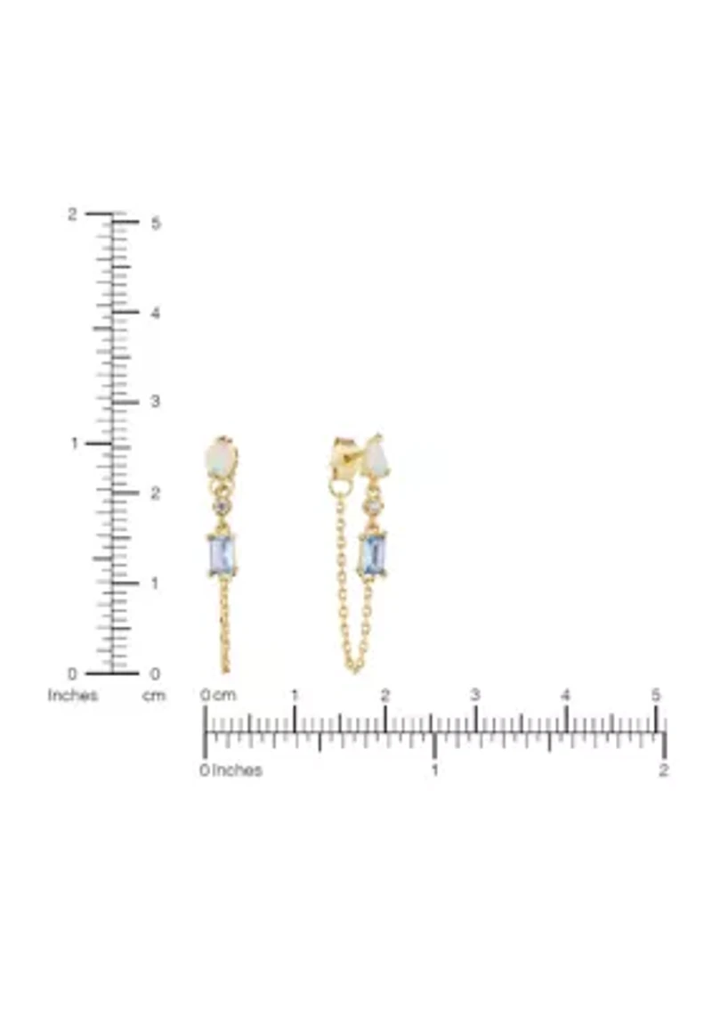 Cubic Zirconia Opal Chain Drop Earrings