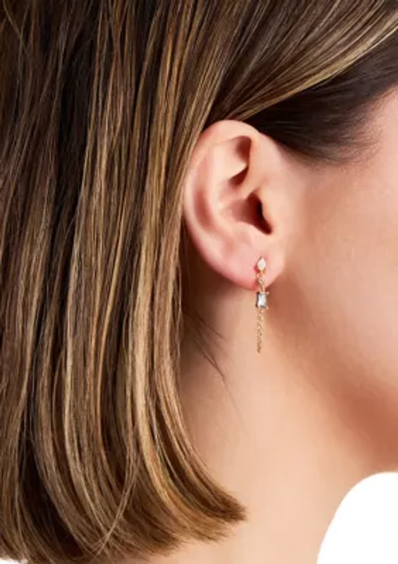Cubic Zirconia Opal Chain Drop Earrings