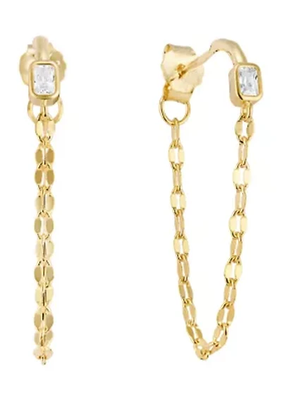 Rectangular Cubic Zirconia Chain Drop Earrings