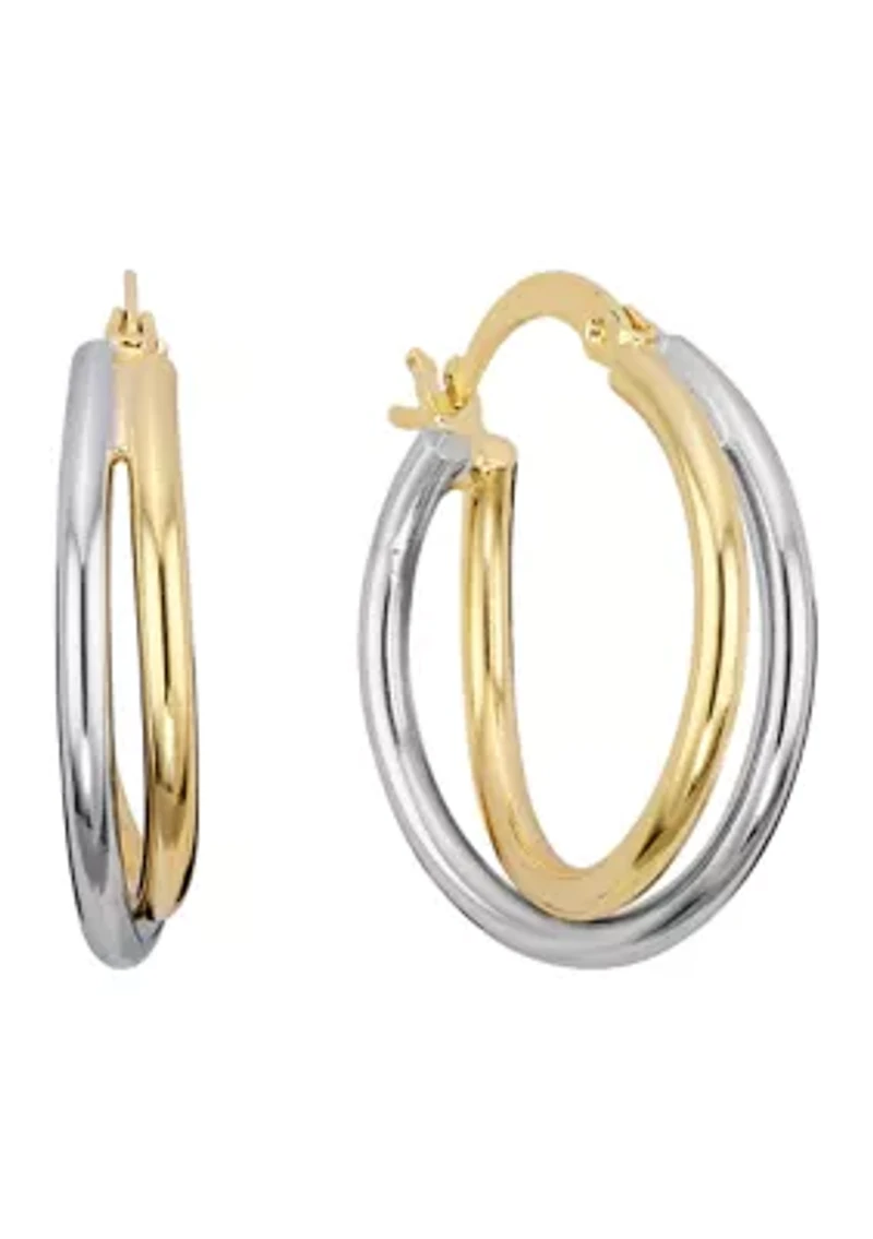 Two Tone Plated Double Twist Hoop Earrings