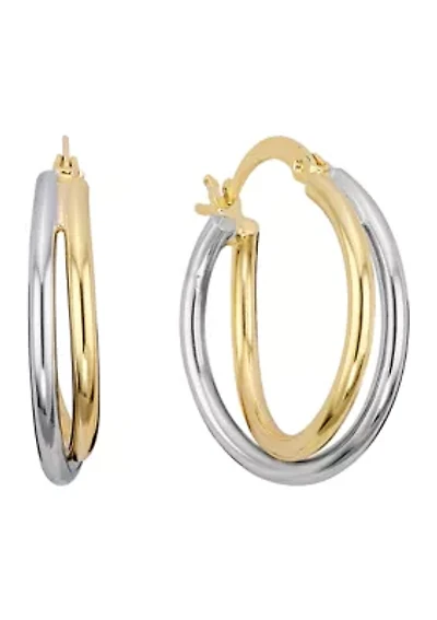 Two Tone Plated Double Twist Hoop Earrings