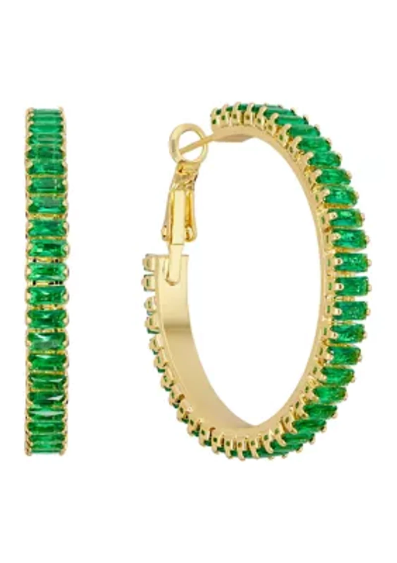 Crystal Baguette Gold Plated Hoop Earrings