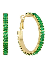 Crystal Baguette Gold Plated Hoop Earrings