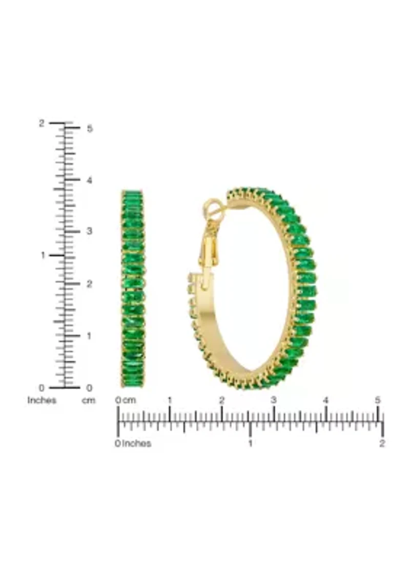 Crystal Baguette Gold Plated Hoop Earrings