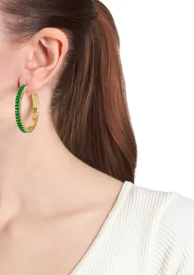 Crystal Baguette Gold Plated Hoop Earrings