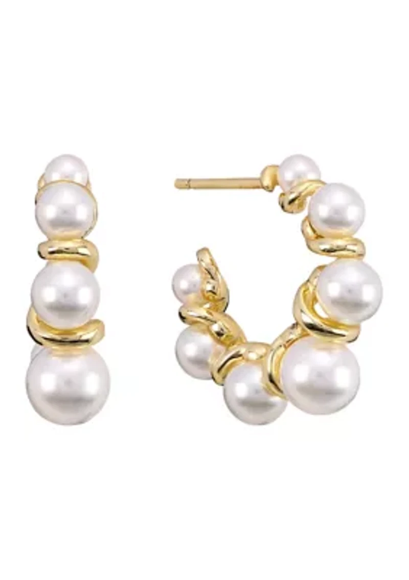 White Beaded C Hoop Earrings