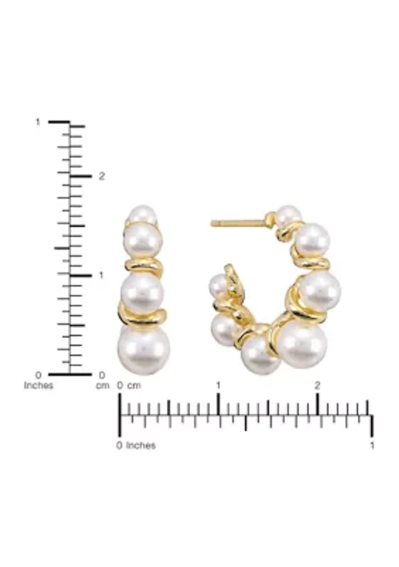 White Beaded C Hoop Earrings