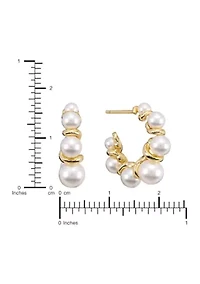 White Beaded C Hoop Earrings