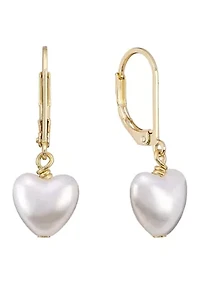 White Heart Gold Tone Drop Earrings