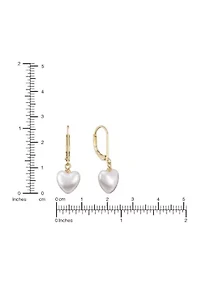 White Heart Gold Tone Drop Earrings