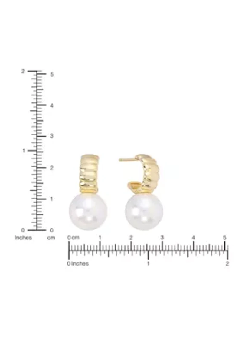 Ribbed Pearl Drop Hoop Earrings