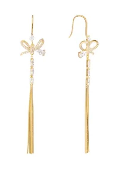 Gold Plated Cubic Zirconia Bow Chain Drop Earrings