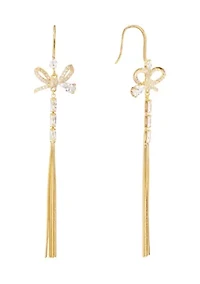 Gold Plated Cubic Zirconia Bow Chain Drop Earrings