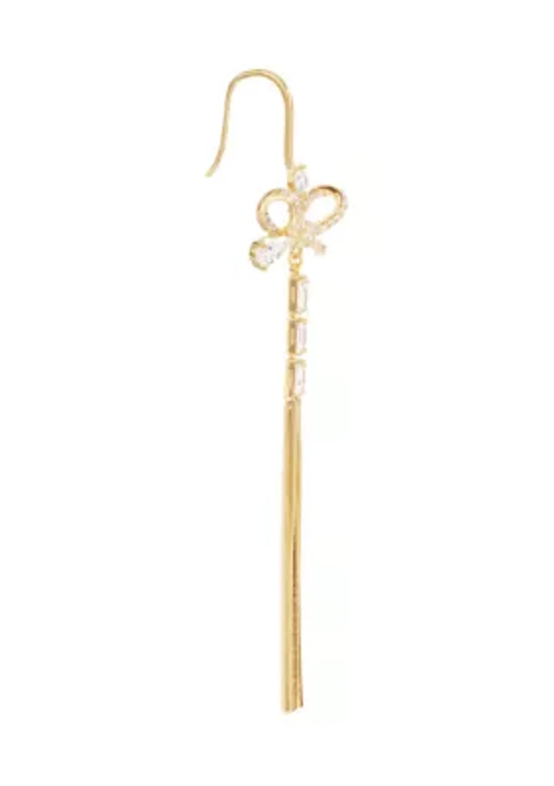 Gold Plated Cubic Zirconia Bow Chain Drop Earrings