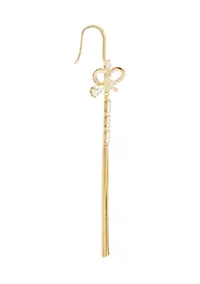 Gold Plated Cubic Zirconia Bow Chain Drop Earrings