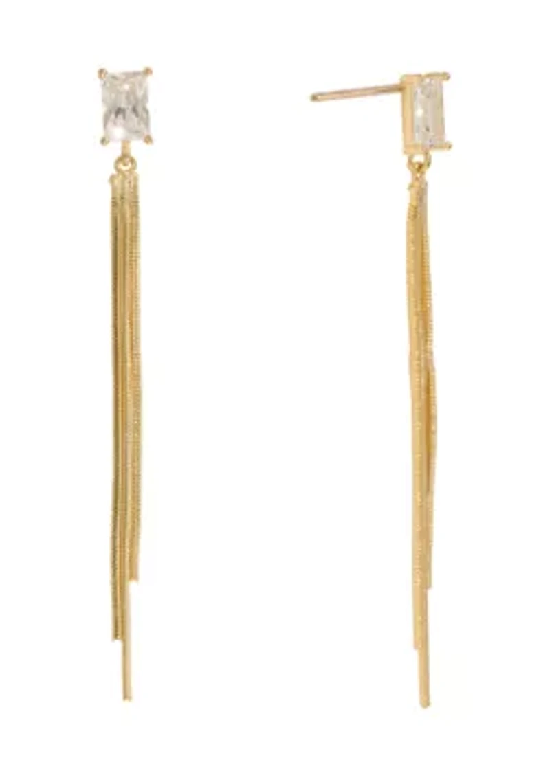 Gold Plated Emerald-Cut Cubic Zirconia Chain Drop Earrings