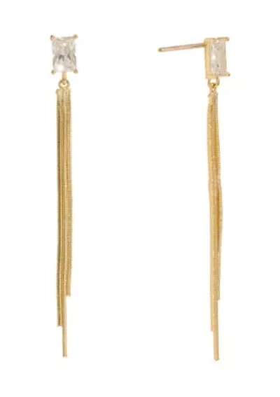 Gold Plated Emerald-Cut Cubic Zirconia Chain Drop Earrings