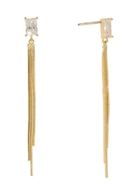 Gold Plated Emerald-Cut Cubic Zirconia Chain Drop Earrings