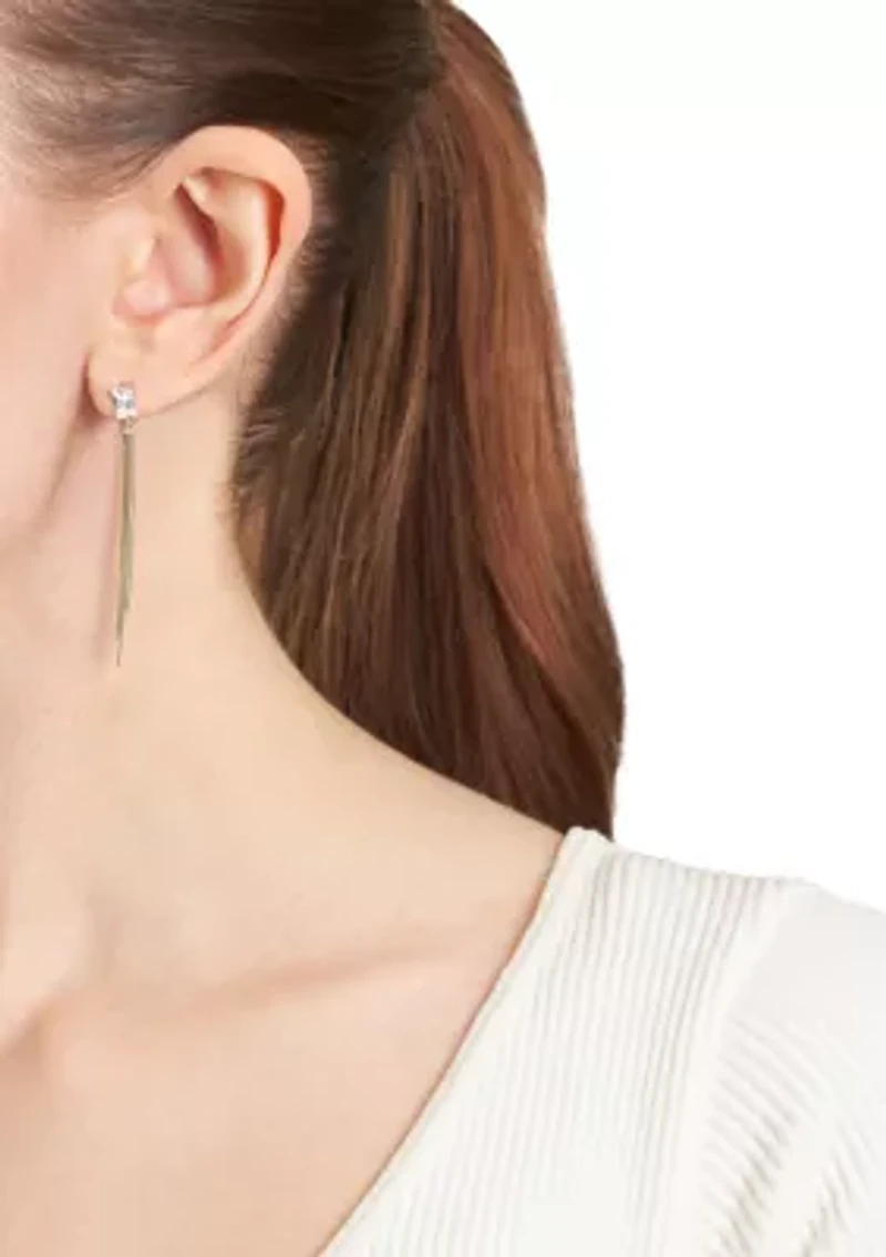 Gold Plated Emerald-Cut Cubic Zirconia Chain Drop Earrings