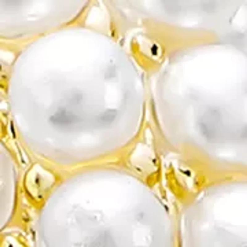 Pearl C Hoop Gold Tone Earrings