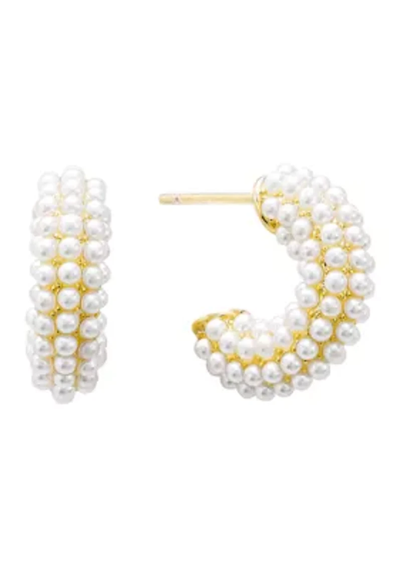 Pearl C Hoop Gold Tone Earrings