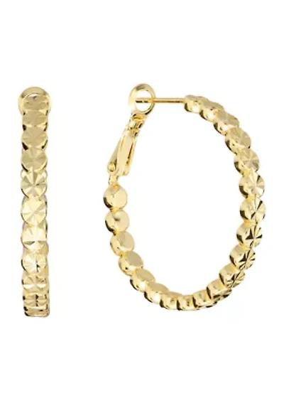 Plated Diamond Cut Dot Hoop Earrings