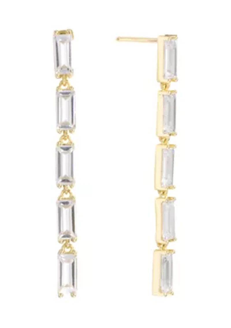 Gold Plated Cubic Zirconia Linear Baguette Drop Earrings
