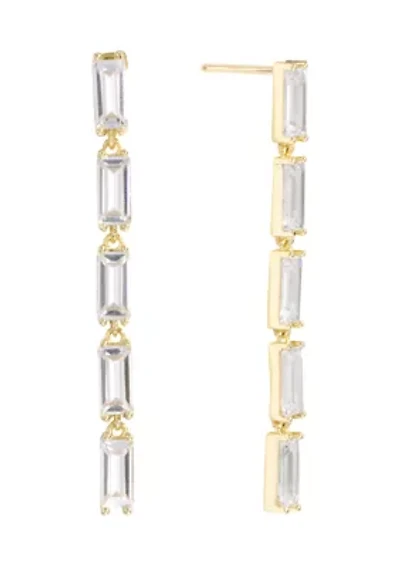 Gold Plated Cubic Zirconia Linear Baguette Drop Earrings