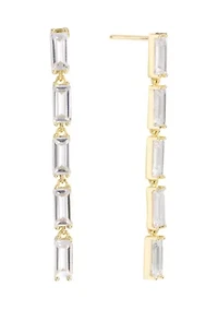 Gold Plated Cubic Zirconia Linear Baguette Drop Earrings