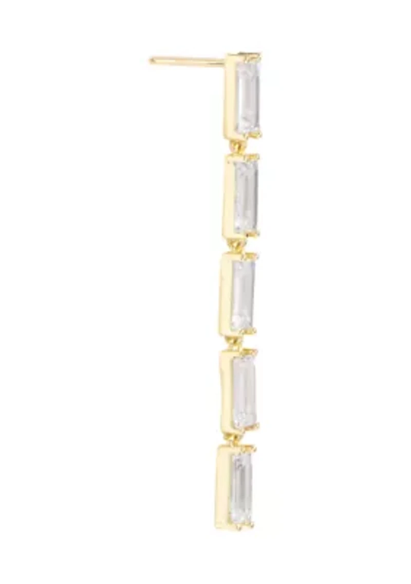 Gold Plated Cubic Zirconia Linear Baguette Drop Earrings