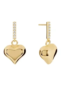 Gold Plated Cubic Zirconia Bar Puffy Heart Drop Earrings
