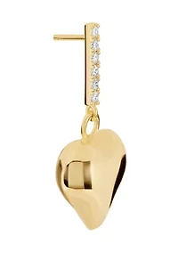 Gold Plated Cubic Zirconia Bar Puffy Heart Drop Earrings