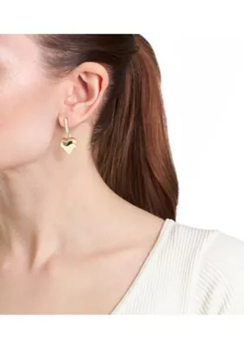Gold Plated Cubic Zirconia Bar Puffy Heart Drop Earrings